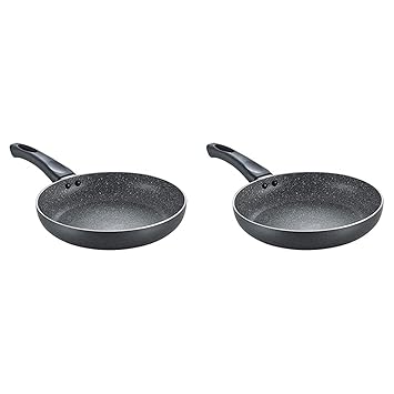 Prestige Omega Deluxe Aluminium Granite Fry Pan, 200mm (Omelette Pan), Black & Omega Deluxe Granite Fry Pan, 280mm, Black (36306) Combo
