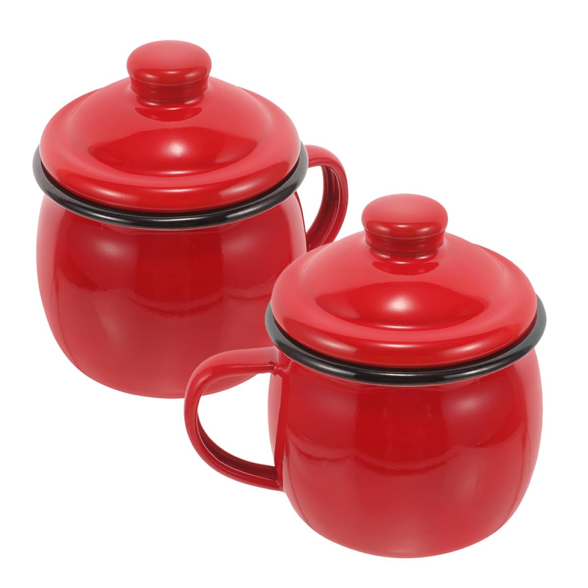 MAGICLULU 2 Stück Emaille Tassen mit Deckel 580ml Mikrowellengeeignet Einfacher Transport Stilvoller Haushalts Emaille Kaffeebecher für Büro und Reise