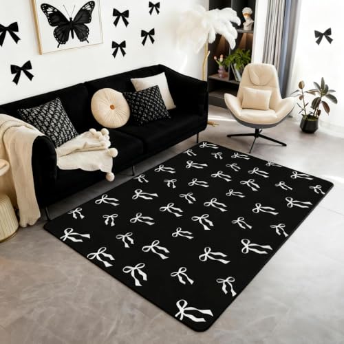 Tapete decorativo con moño 100x150 cm color negro y blanco