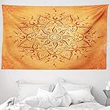 ABAKUHAUS Hoja Tapiz de Pared y Cubrecama Suave, Naranja Árabe Mandala, Objeto Decorativo Lavable, 230 x 140 cm, Naranja