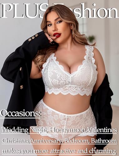 Image of Avidlove Plus Size Lingerie Set for Women Sexy Lace Halter Bralette High Waist Panty Set