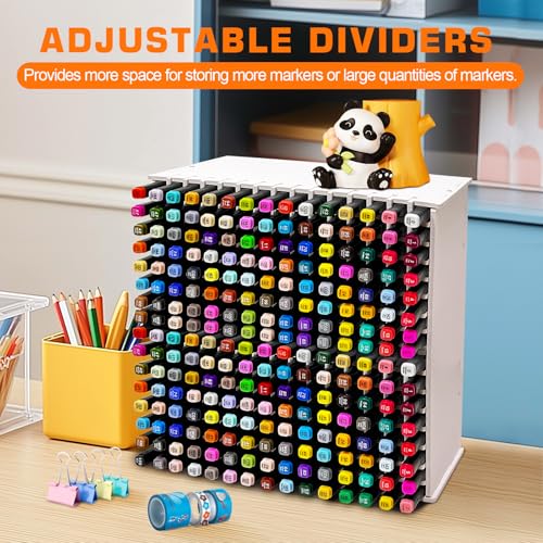 Image of Art Marker Organizer Rack for 240 Markers, Marker Holder Watercolour Brushes Pen Holder With Removable Partition Panels, Color Pencil Storage for Desk