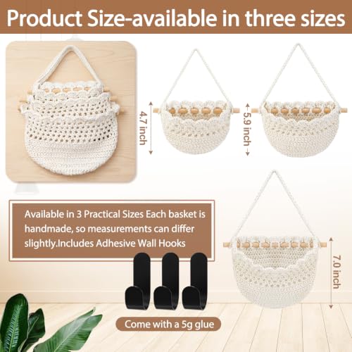 Image of Honeydak 3 Hanging Baskets, White, Lace, Cotton Rope