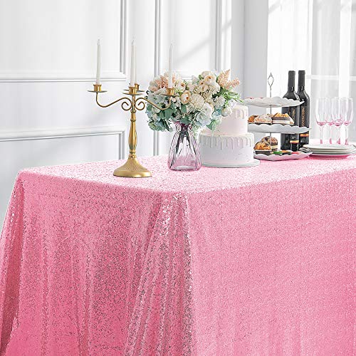 Pufogu 60"x102" Pink Sequin Tablecloth Rectangular Glitter Pink Table Cloths for Birthday Wedding Bridal Baby Shower Party Decorations by Pufogu - Image 2