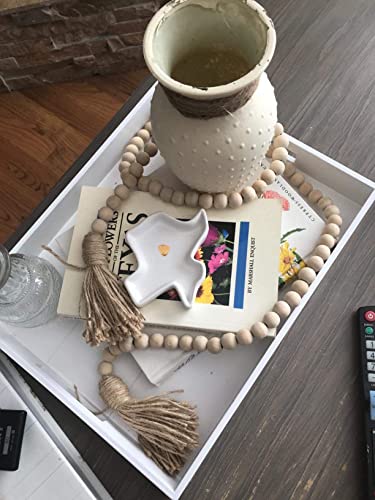 image for LSKYTOP 58 Inches Wood Bead Garland with Tassel,Farmhouse Rustic Praye