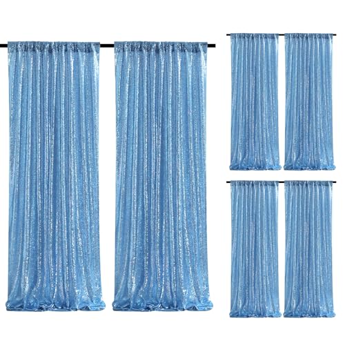 Image of SoarDream Baby Blue Glitter Sequin Backdrop Curtains 6 Pieces 2ftx8ft Dessert Backdrop Wedding Party Decor Glitter Photography Background Christmas Party Decoration
