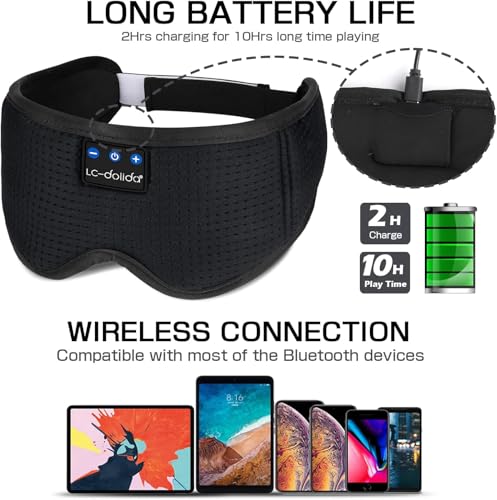 Image of LC-dolida Sleep Mask with 5.4 Bluetooth Headphones, Silk Sleep Headphones, Total Bluetooth Eye Mask for Sleeping, Sleep Soft Mask for Women Men, All Night Sleep, Travel(Ink)