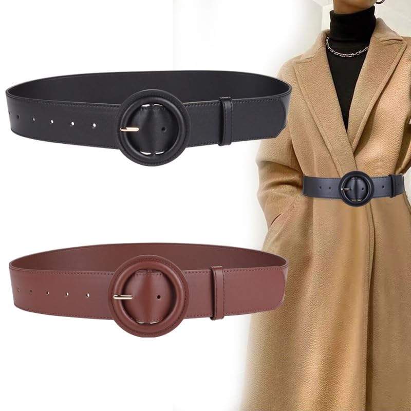 HBJWOV Belt Women's Leather Versatile Decorative Coat with Dress Sweater Wide Belt Outer Belt Women's(White-Patch Five-Pointed star4)2