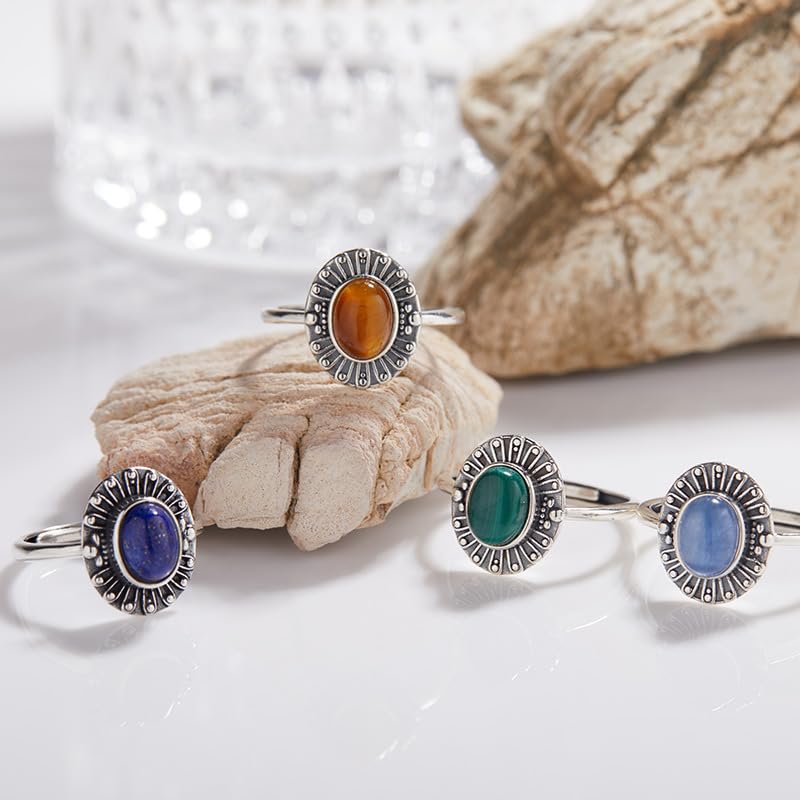 Anello Donna Argento 925,Anello Anti Ansia In Pietra Di Occhio Di Tigre Genuino per Uomo E Donna, Fascia In Argento Con Pietra Preziosa Naturale, Rings Dell'Eternità Fatto A Mano, Regalo