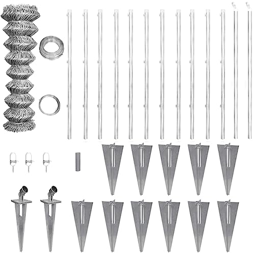 Clôture en grillage galvanisé 25 x 1,5 m avec poteaux et douilles de sol en acier - Kit complet pour clôture de jardin et clôture de terrain