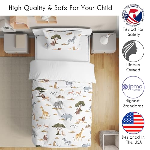 Image of Sweet Jojo Designs Jungle Animals Boy Girl Toddler Kid Bedding Set Childrens 5pc Comforter Hunter Green Yellow Grey Rust Orange Black White Wildlife Safari Animal Elephant Giraffe Lion Monkey Leopard