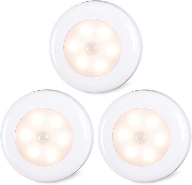 Motion Sensor Lights Indoor, STAR-SPANGLED High CRI Stick on Puck Lights Battery Powered, Cordless LED Light for Under Cabinet, Cupboard, Wardrobe, Stairs, Closet, Kitchen, Hallway (Warm White, 3Pack)
