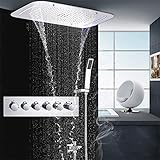 ? Iluminación de color LED: transformación de siete colores, vida, ducha apasionada que le brinda una mejor experiencia de baño.Utilizando silicona autolimpiante, tecnología de lluvia mixta de vapor de agua como la exposición a la lluvia, disfrute del spa de oxígeno natural.Puede disfrutar del masaje de cascada natural , Spa, Masaje de columna de agua en casa. Alivie la presión y libérese