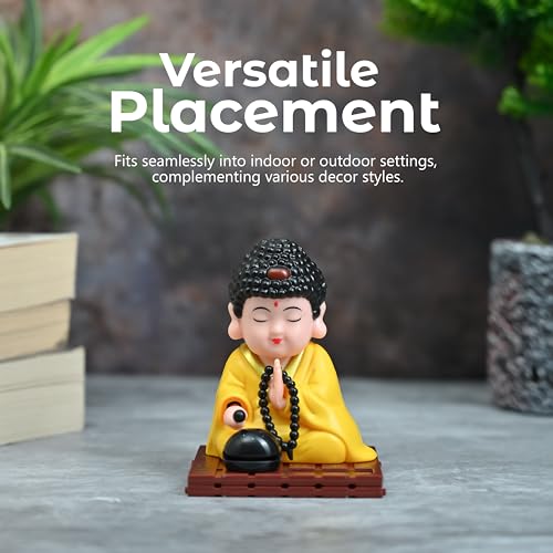 Image of ZAICUS 10 cm Solar-Powered Namaste Buddha Statue | Lucky Charm | Cute Solar Monk Decoration | Creative Gift for Home, Office, or Car | Golden Finish