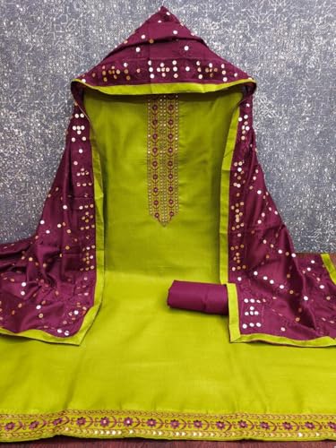 Image of HMP Fashion Womens Bombay Cotton Embroidery Tie Cotton Unstitch dress Material With Chanderi lace bordered Dupatta