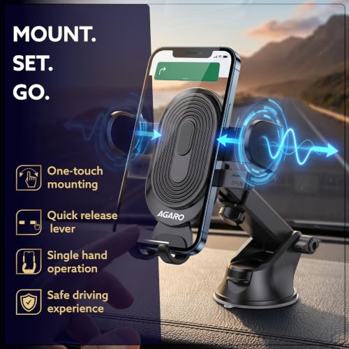 Image of AGARO MH6161 Car Mobile Holder for Dashboard, 360 Adjustable Phone Mount with Strong Grip, Secure & Stable Hold, Easy One-Hand Operation for Navigation, Calls & Hands-Free Driving