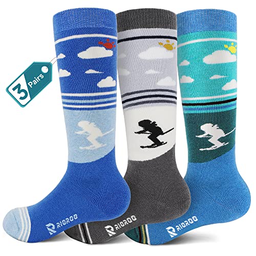 Rioroo Kids Ski Socks Merino Wool, 2/3 Pairs Winter Warm Thermal Socks, Skiing Snowboarding Socks For Toddler Boys And Girls #TOP14