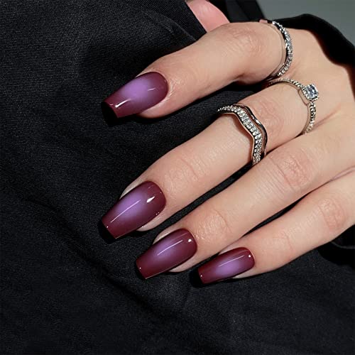 Press On Nails Long - Btartbox Full Cover Fake Nails, 30 Pcs Fit Perfectly & Natural Reusable Purple Ballerina False Nails With Glue For Party, Unique Punk Gel Nail Tips Set In 15 Sizes, Aura Dark #TOP6