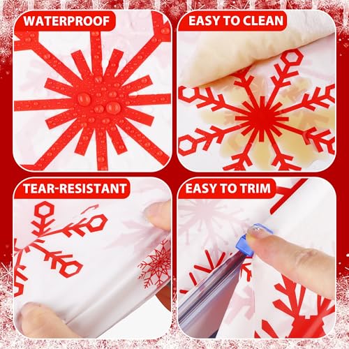 Image of Kochorie 100 Ft x 54 Inch Red Snowflake Tablecloth Roll with Cutter Box Christmas Themed Snowflake Printed Cut to Size Table Cover Disposable Winter Backdrop for Frozen Birthday Party Supplies