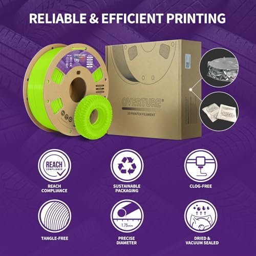 Image of OVERTURE TPU Filament 1.75mm Flexible Roll, 95A Soft 3D Printer Filament, 1kg Spool (2.2 lbs), Fit Most FDM Printer (TPU Light Green)