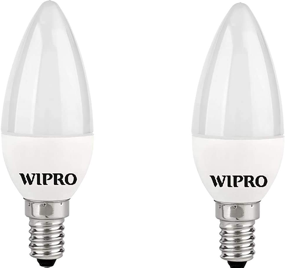 wipro Garnet 5 W E14 Base Clear Candle LED Culb | Warm White (2700K) | Pack of 2 | Clear optics for sparkling effect | LED Filament Bulb for Home, office, chandellior, decorative lamp shade