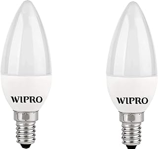 wipro Garnet 5W Frosted Candle LED Bulb |Cool Day White (6500K)|E14 Base|For Chandeliers & Decorative Lights|4Kv Surge Pro... Price In India