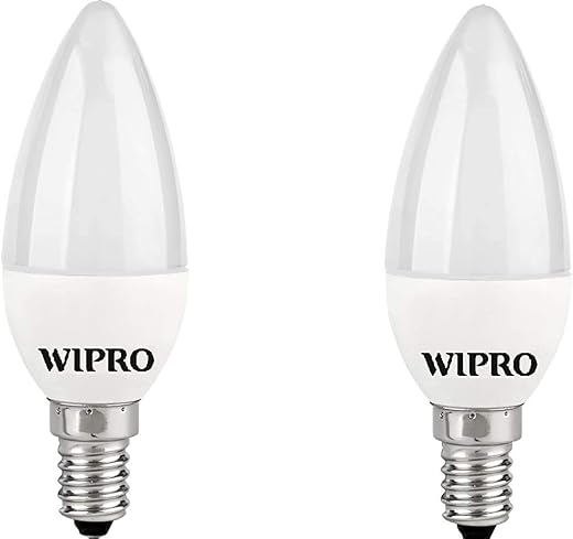 wipro Garnet 5W Frosted Candle LED Bulb |Cool Day White (6500K)|E14 Base|For Chandeliers &amp; Decorative Lights|4Kv Surge Pro...