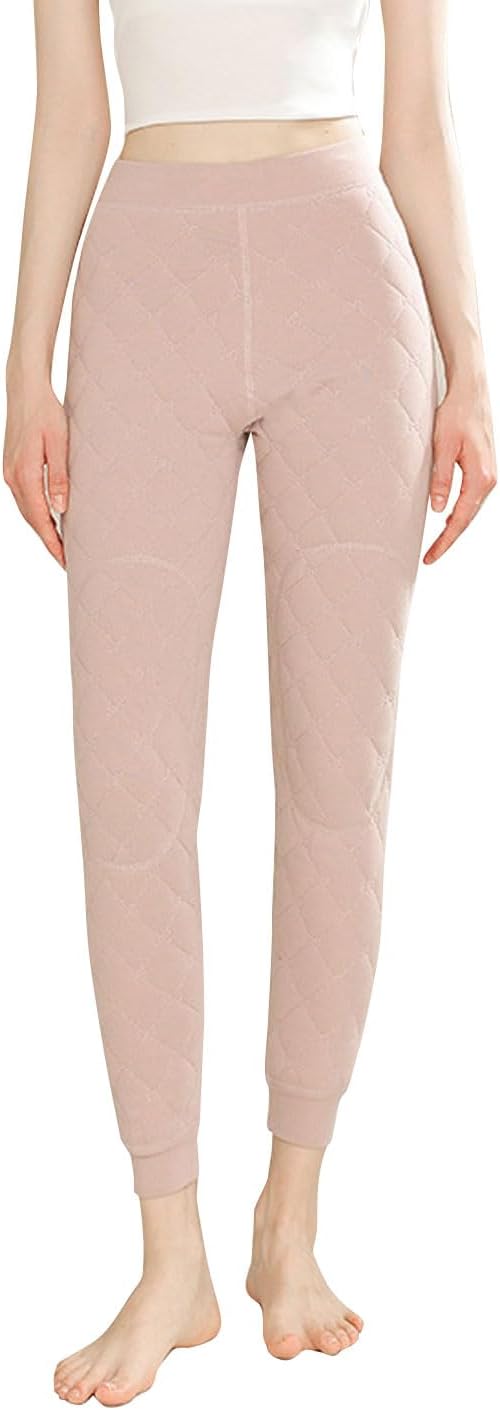 ZGZZ7 Women's Winter Quilted Fleece Lining Long Johns Bottoms High Waist Thermal Underwear Pants