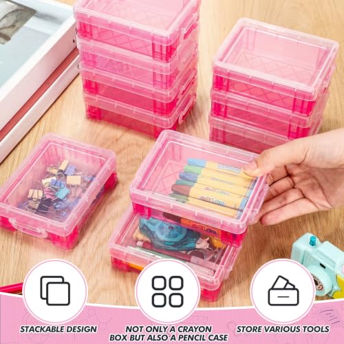 Image of Suzile 50 Pcs Plastic Crayon Box with Lid 4.8 x 3.4 x 1.6 In Crayon Storage Containers Bulk for Office School Classroom Supplies Pen Pencil Art Crafts(Pink)