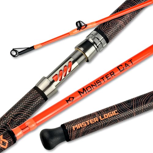 MASTER LOGIC Monster Catfish Fishing Rod - 7' Medium Heavy, 1-Piece Glow in Dark Casting Rod, S-Glass & Carbon Graphite Blend, Durable EVA Foam Super Grip, Catfish Pole for Night Fishing Orange