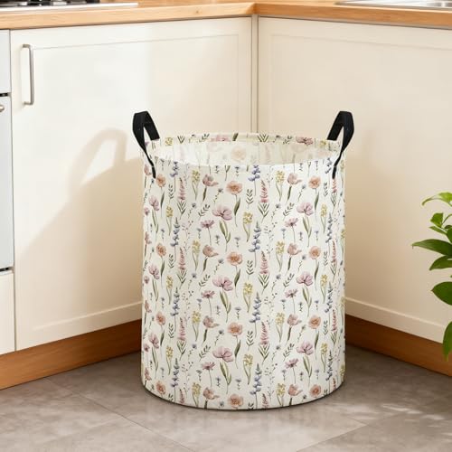 Image of ESSME Laundry Basket,Flower Hamper Collapsible Canvas Waterproof Storage Bin for Girls, Cute Hamper,Gift Baskets.(Flower)