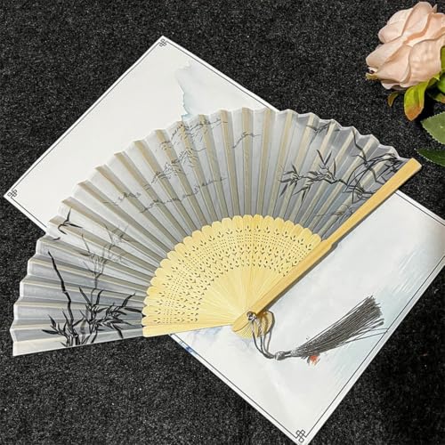 Folding Hand Fan with Hollow Engraving Wooden Tassel Designs, 9x2x2 in Foldable Portable Comfortable Lightweight Long Lasting Hand Held,Stylish Dancing Fans for Wedding Parties Dancing Guests (Black) - image 6