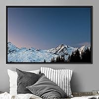 Framed Canvas Wall Art Snow Mountain Cool Expressive Farmhouse/Country Landscape Mountain Top Multicolor Photography Portrait Realism - 16x24 inches