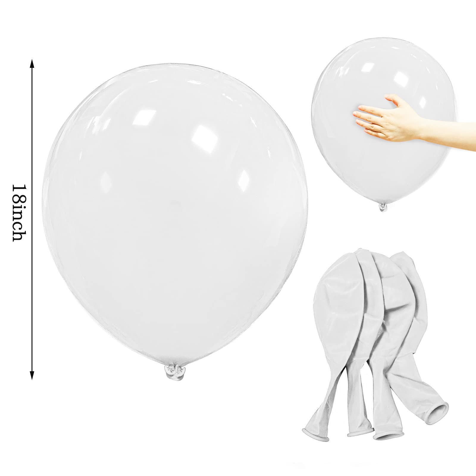 White Balloons 18 Inch 12 Pack Large Latex Party Balloons Round Helium Balloon for Wedding Birthday Party Baby Shower Engagement Anniversary Festival Party Decorations (White Balloons 18 inch)