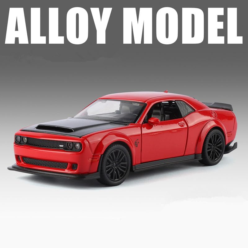 Image of 1:32 Scale Dodge Challenger Hellcat Die-Cast Metal Car Toy with Light & Sound, Pull-Back Action & Openable Doors