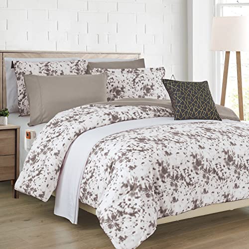 Image of Elegant Comfort Reversible 10-Piece Comforter Set, Tie-Dye Print, Decorative Pillow and Fitted Sheet with Smart Pockets, Soft, Plush, Lightweight Material, 10pc Tie-Dye Set, Full, Gray