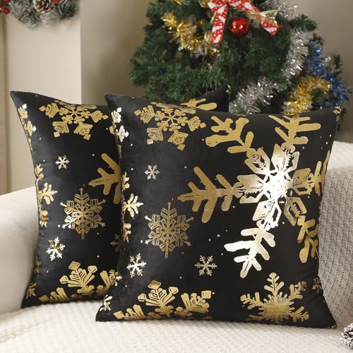 Kissenbezüge Weihnachten Schwarz und Gold Sofakissen 40x40 Bezüge...