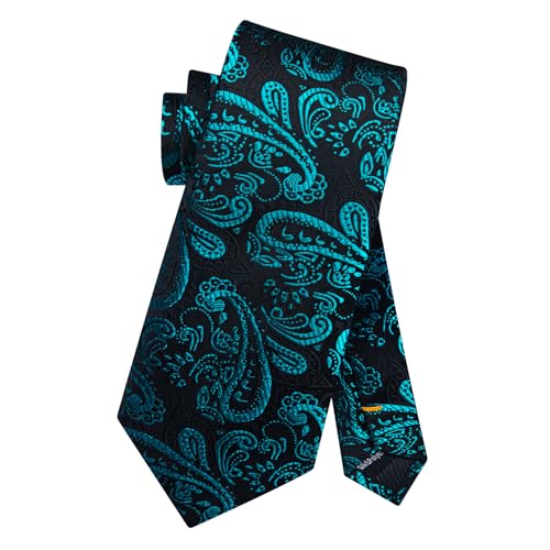 Image of DiBanGu Mens Paisley Tie Set Silk Woven Jacquard Necktie and Pocket Square Cufflinks Gift Set for Wedding Bussiness