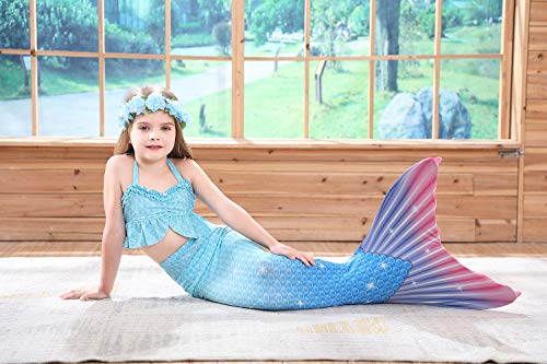 Fishtailfun Mermaid Swimsuit Costume Cosplay Mermaid for Swimming for Girls, Princess Bikini Set - Thumbnail 3