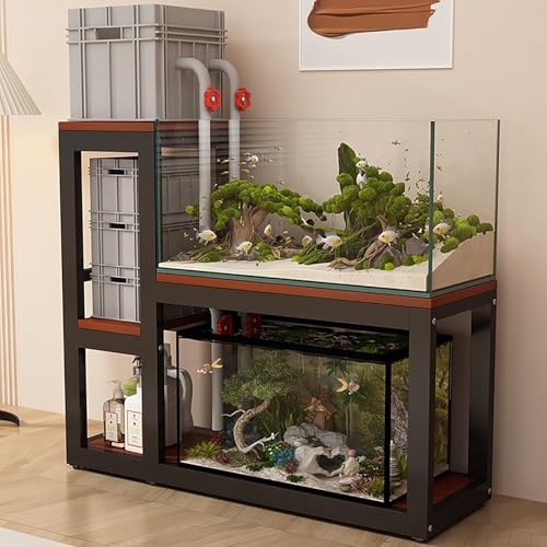 NEONMAN Soporte para Acuario con Almohadillas Antideslizantes para los Pies, Mueble Acuario Armario de Terrario, Fuerte Capacidad de Carga, Apto para Acuarios(Black+Brown,150x45x115cm)