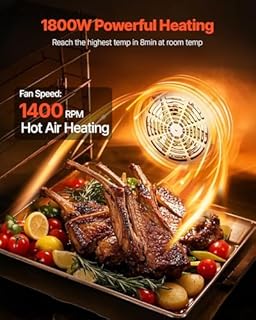 VEVOR Commercial Convection Oven, 66L/60Qt, Half-Size Conventional Oven Countertop, 1800W 4-Tier Toaster w/Front Glass Door, w/Trays Wire Racks Clip Gloves, 120V