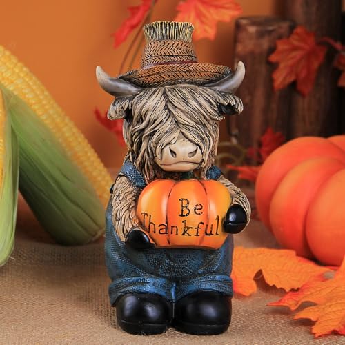 Thanksgiving Highland Cow Statue Pumpkin Decorations Fall Table Home Decor - image 6