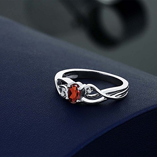 Gem Stone King 0.51 Cttw Red Garnet and White Lab Grown Diamond Engagement Ring For Women | 925 Sterling Silver | Oval 6X4MM | Gemstone Birthstone | Available in size 5, 6, 7, 8, 94