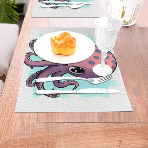Sets de table thermorésistants et lavables en PVC imprimé pieuvre