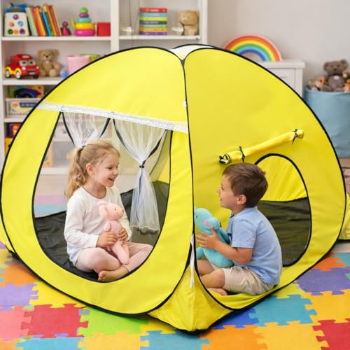 Image of Foldable Play Tent House Big SizelPop-Up Indoor & Outdoor Playhouse for Girls Boys| Multi Purpose Tent House for Kids Boys 3 to 10 Years with Fun Patterns Easy Setup & Portable (Yellow)