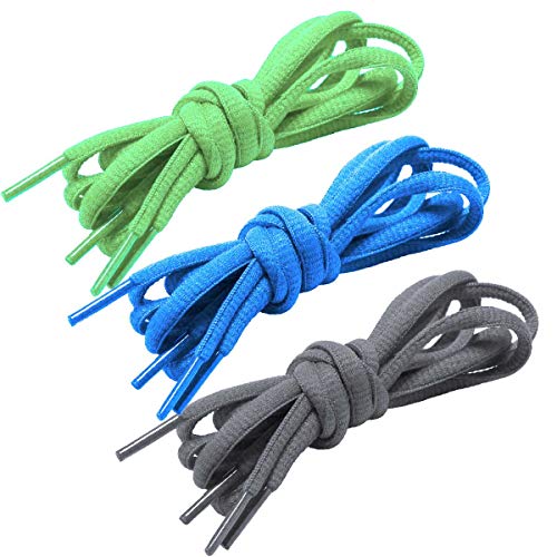 [3 Pairs]Oval Shoelaces,CaseHQ Flat Braided Shoe Laces Half Round 1 4 ,52 inch length Strings for Running Sports Sneakers Boots Skates Board Shoes Casual Shoes -blue+grey+green
