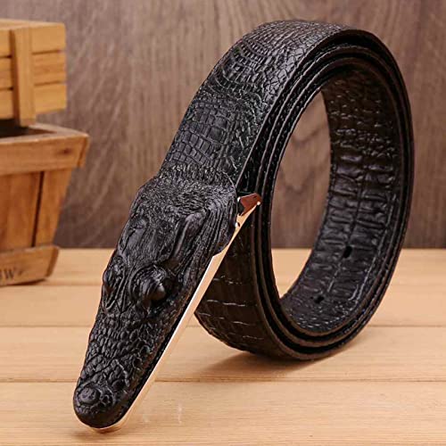 Alligator Pattern Leather Belt Men's Crocodile Head Style Buckle Waistband for Formal Work or Casual Jeans and Cowboy (115cm/waist:39", Black)3
