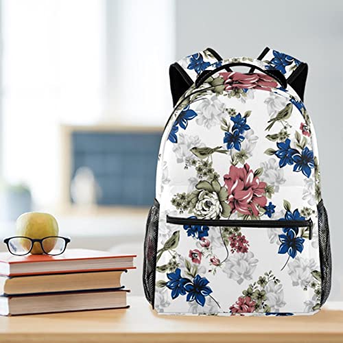 Mochila universitaria de flores y aves resistente para libros 6