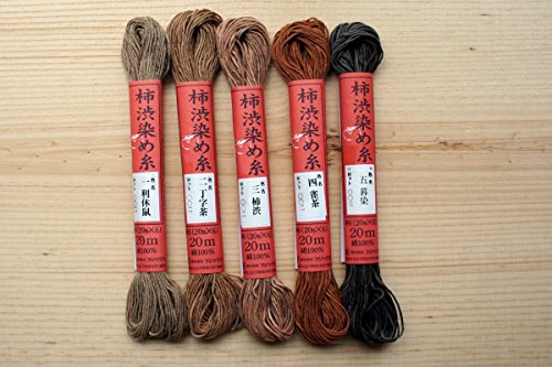 Hilo Sashiko teñido con tanino natural de caqui (jugo de caqui), juego de los 5 colores
