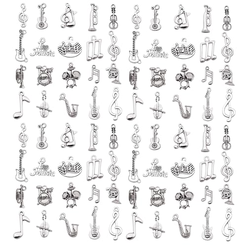 WOCRAFT 60pcs Antique Silver Music Bracelet Charms for Jewelry Making Sets DIY Necklace Bracelet Keychain Crafting Charms Kit Craft Supplies (SN893)